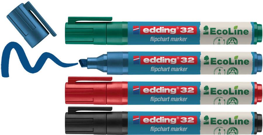 Edding 32 4S Ecoline flipchartmarker set assorti 4 stuks: zwart rood blauw groen -1-5mm