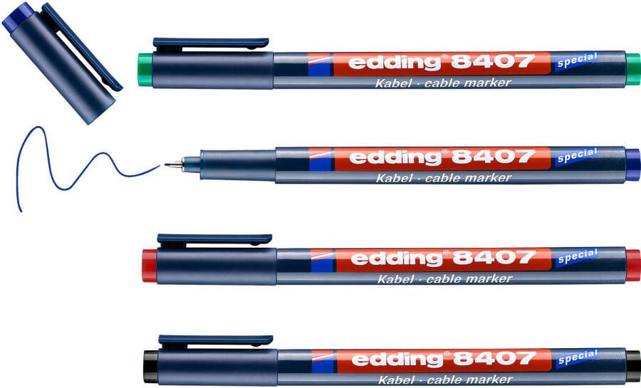Edding 8407 4S kabel marker set assorti 4 stuks: zwart rood blauw groen 0 3mm