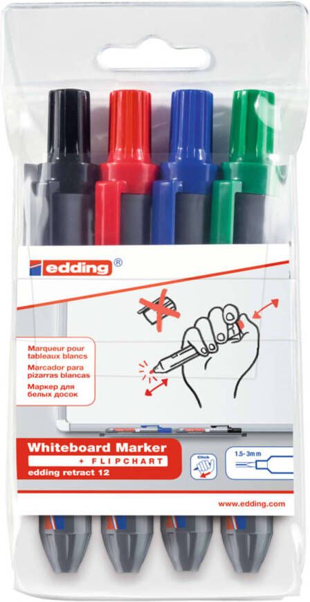 Edding Whiteboardmarker 4 st drukmechanisme meerkleurig 12