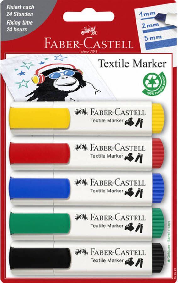 Faber Castell Viltstift Faber-Castell textiel blisterÃƒ 5 kleuren