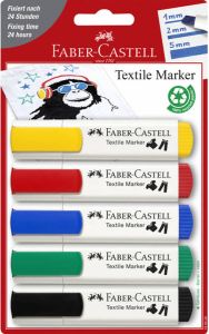 Faber Castell Viltstift Faber-Castell textiel blisterà 5 kleuren