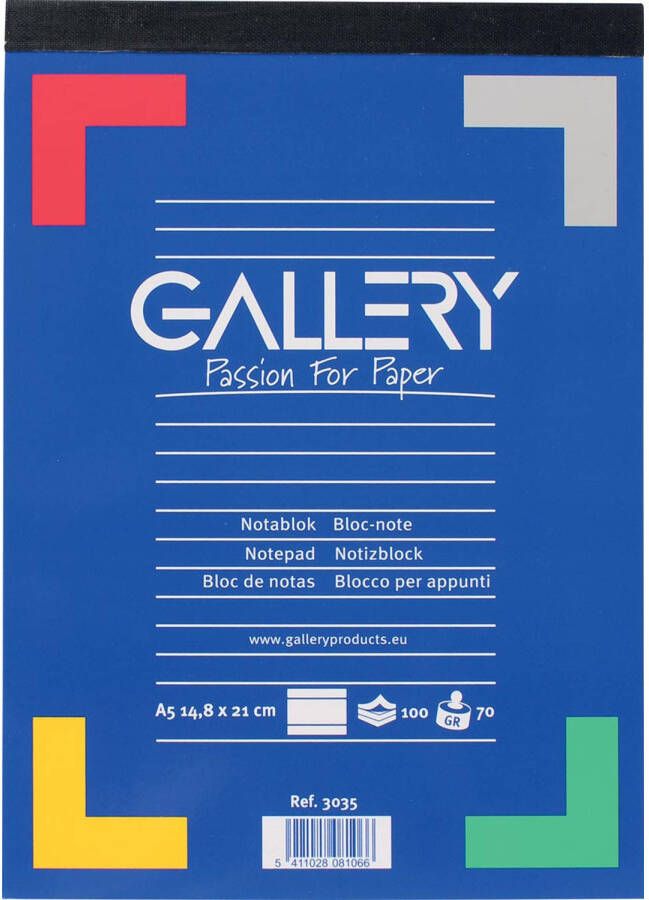 Gallery schrijfblok ft A5 gelijnd blok van 100 vel 10 stuks