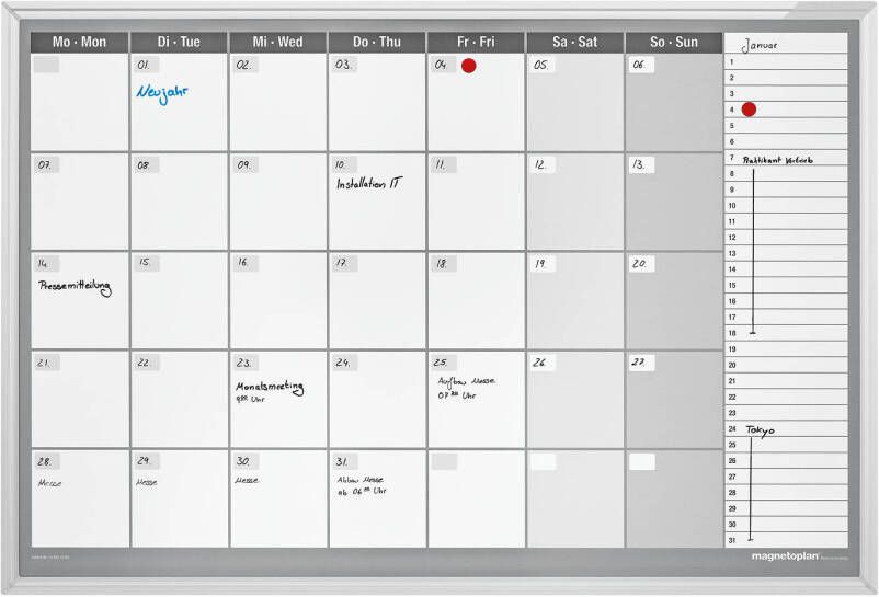 Magnetoplan Maandplanner paneelformaat (7 dagen week) met rijen voor planningnotities 920 x 625 mm.