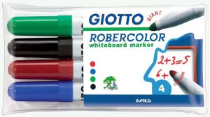 Giotto Robercolor whiteboardmarker maxi ronde punt etui met 4 stuks in geassorteerde kleuren 20 stuks