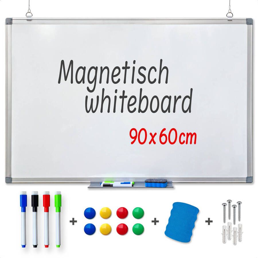 Goliving Whiteboard met Stiften 60 x 90 cm Magnetisch bord Weekplanner Schoolbord Emaille Magneetbord