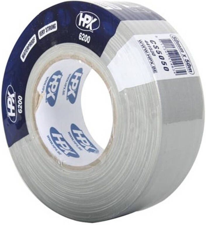 HPX linnen tape 50 mm 50 meter polyester rubber zilver