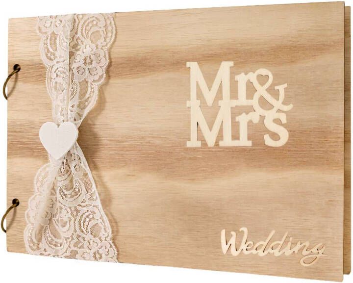 Intirilife huwelijksgastenboek mr & mrs vintage diy houten trouwboek 26 1 x 18 9 x 0 9 cm creatief trouwalbum