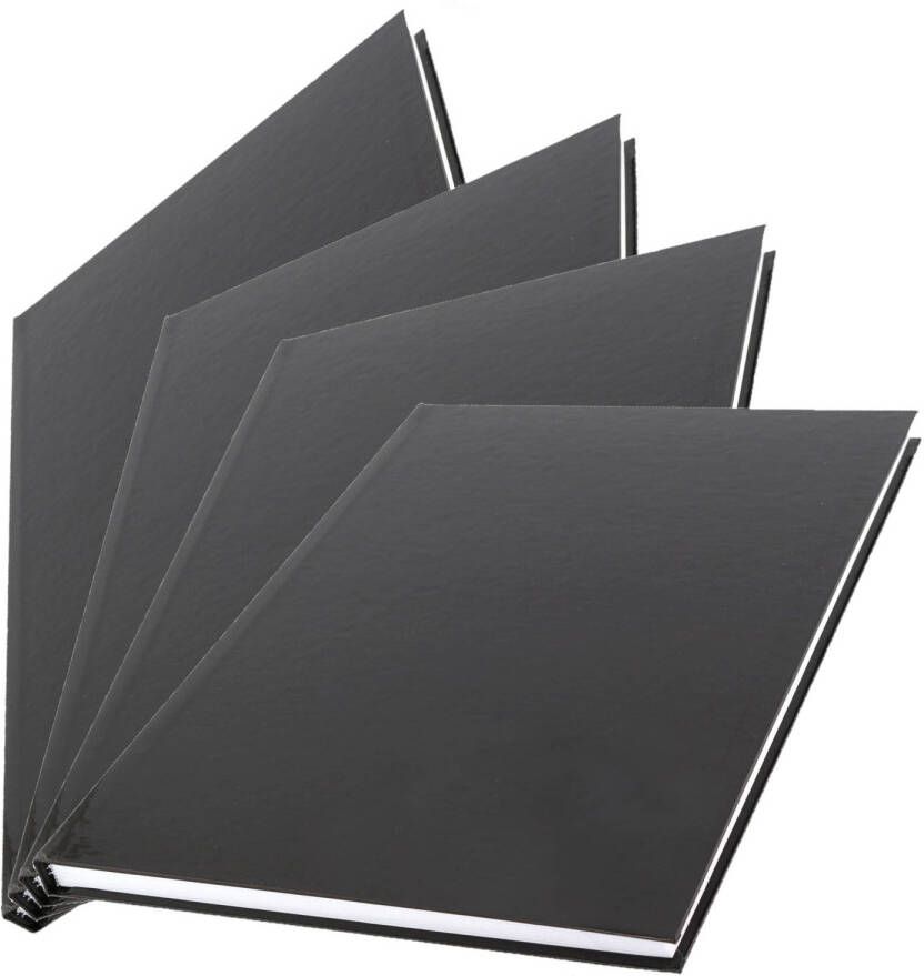 Kangaro Pakket van 4x stuks schoolschriften A4 harde kaft gelinieerd zwart Schoolschrift