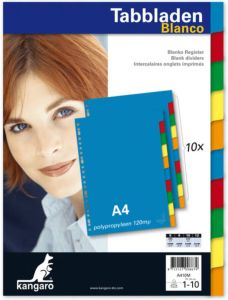 Massamarkt Tabblad Kangaro A4 blanco PP 120mµ assorti 23-gaats 10-delig