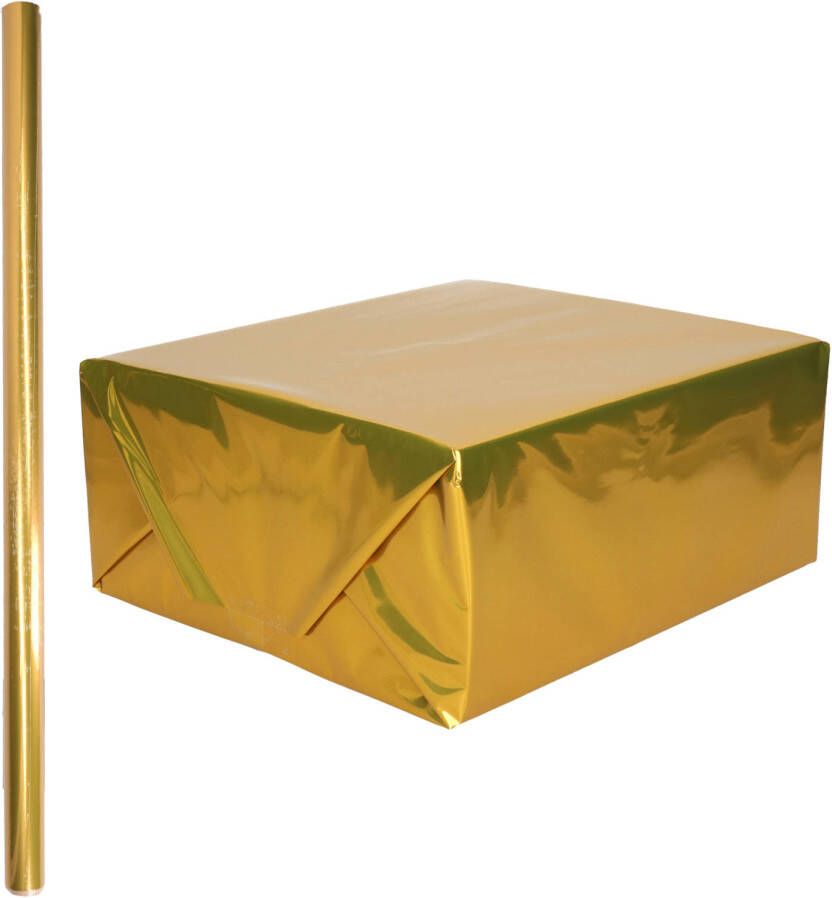 Merkloos 1x Rollen inpakpapier cadeaufolie metallic goud 200 x 70 cm Kaftpapier