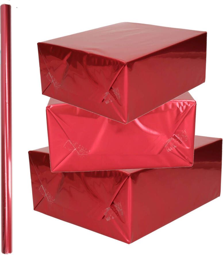 Merkloos 1x Rollen inpakpapier cadeaufolie metallic rood 200 x 70 cm Kaftpapier