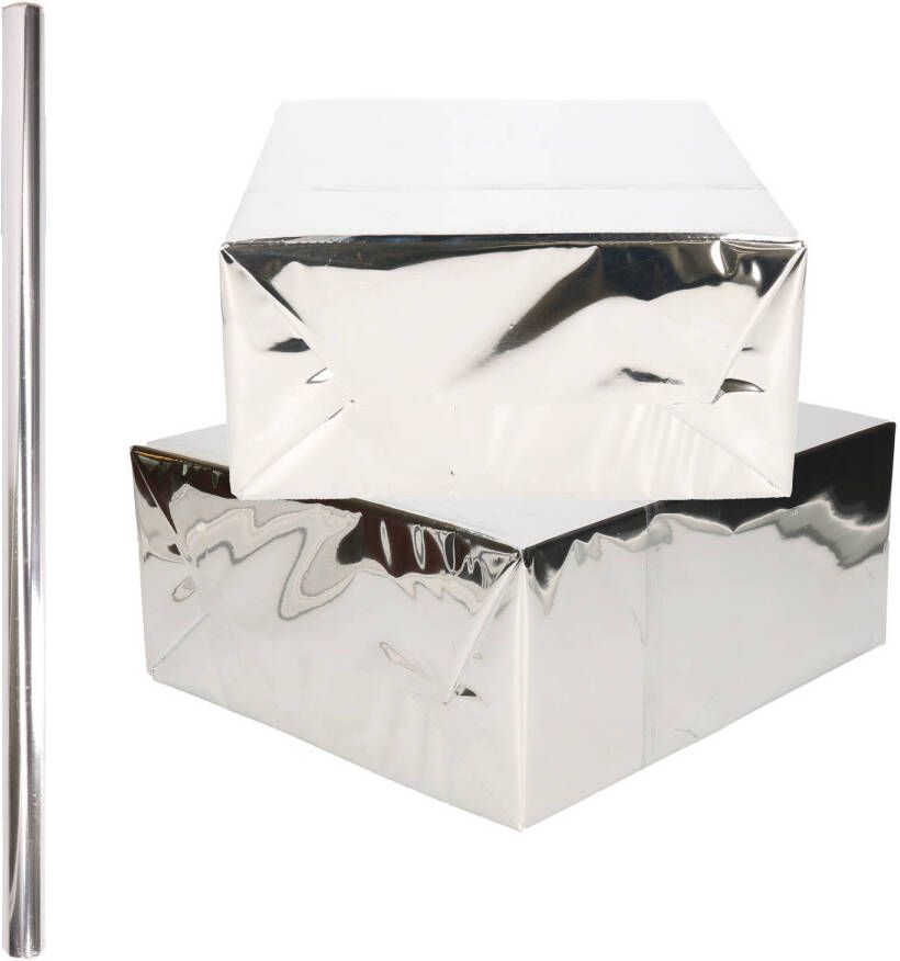 Merkloos 1x Rollen inpakpapier cadeaufolie metallic zilver 200 x 70 cm Kaftpapier