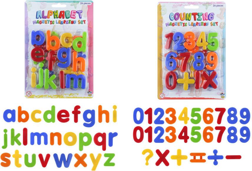 Merkloos 1x set Magnetische gekleurde alfabet speelgoed letters en cijfers 52 stuks 4 cm Magneten