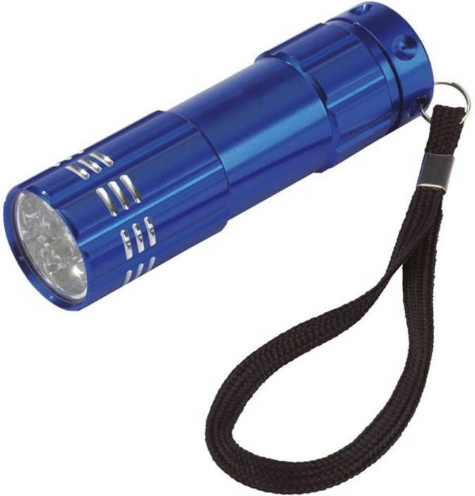 Merkloos 1x Voordelige LED power zaklampen blauw 9.5 cm Sleutelhangers