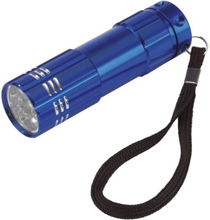 Merkloos Kleine 9x LED krachtige pocket zaklamp blauw 9cm met batterijen Sleutelhangers