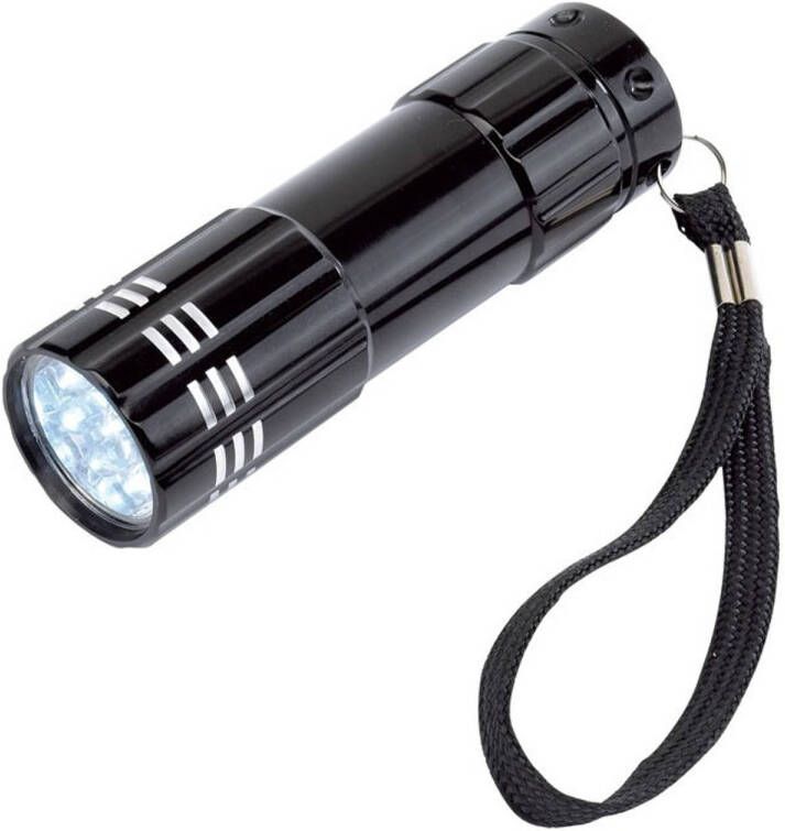 Merkloos 1x stuks voordelige LED power zaklampen zwart 9.5 cm Sleutelhangers