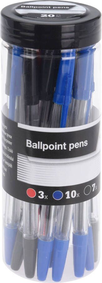 Merkloos 20x stuks balpennen rood zwart blauw 14 cm Pennen