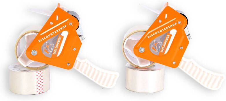 Merkloos Set van 2 Tape Dispensers met 4 Tapes (15x48cm) Stijlvol Wit & Oranje Plakbandhouder Handig Sterk Plastic & Metaal