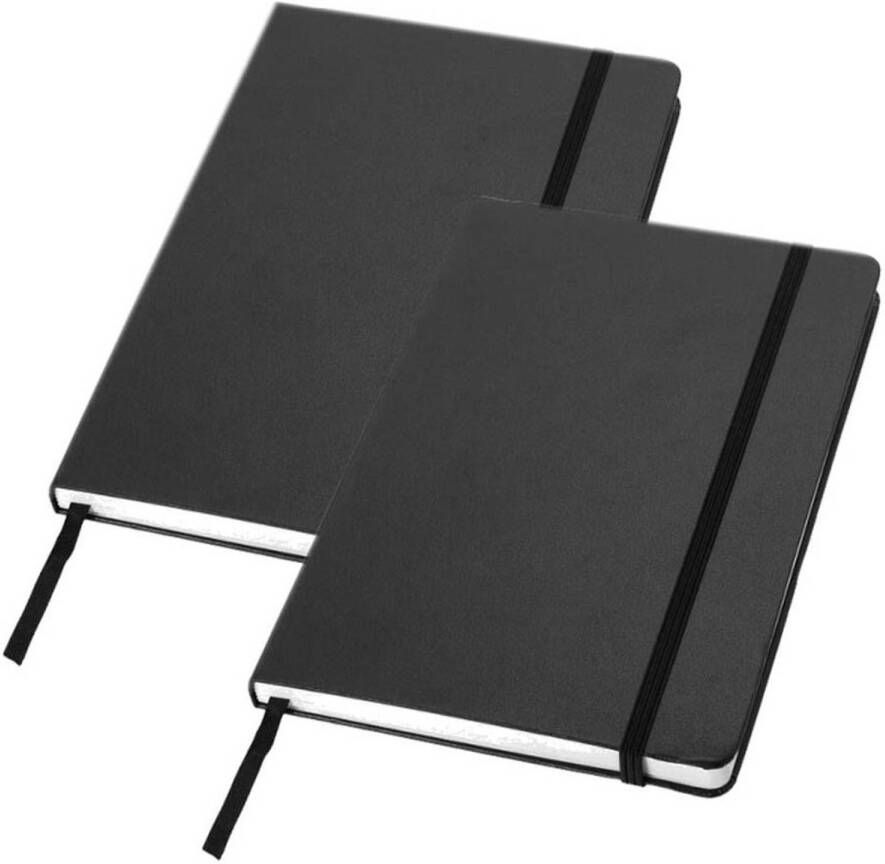 Merkloos 2x Luxe schriften A5 formaat met zwarte harde kaft Notitieboek
