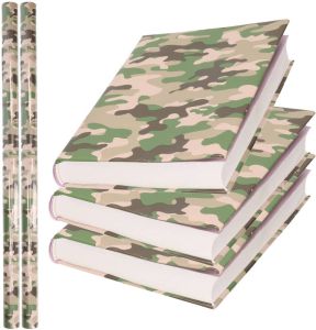 Merkloos 2x Rollen Kadopapier Schoolboeken Kaftpapier Camouflage Groen 200 X 70 Cm Kaftpapier