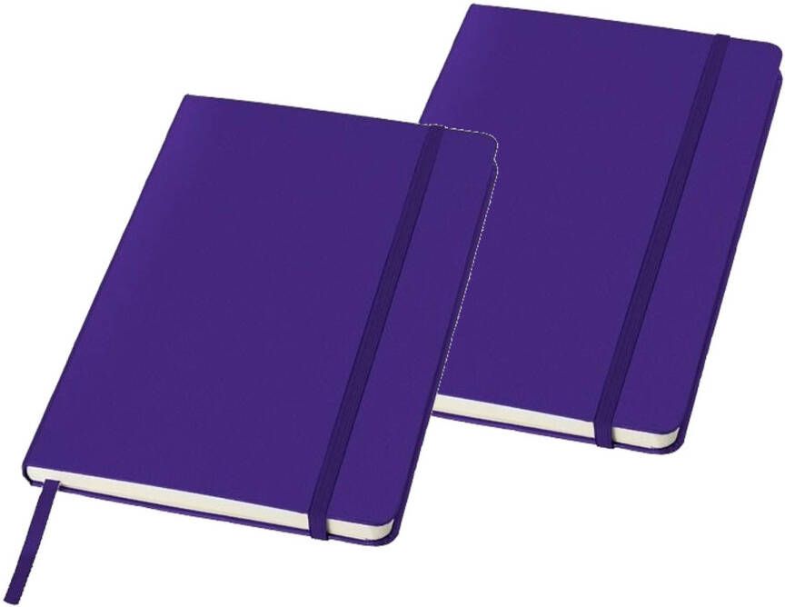 Merkloos 2x stuks paarse luxe schriften gelinieerd A5 formaat Notitieboek