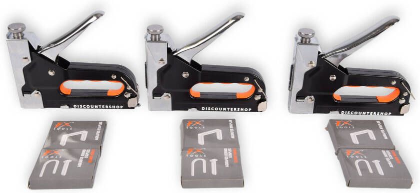 Merkloos 3 stuks Krachtig Nietpistool met Nietjes Robuuste Nietmachine Oranje & Zwart Compact Design 15.5 cm x 2 cm x