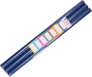 Merkloos 3x Rollen kadopapier schoolboeken kaftpapier blauw met labels 200 x 70 cm Kaftpapier