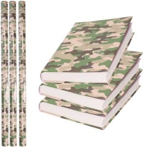 Merkloos 3x Rollen Kadopapier Schoolboeken Kaftpapier Camouflage Groen 200 X 70 Cm Kaftpapier