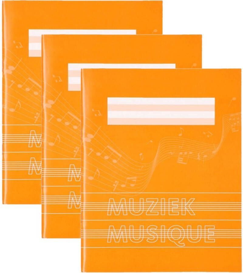 Merkloos 3x stuks A5 schriften met muzieknoot balken oranje Schriften