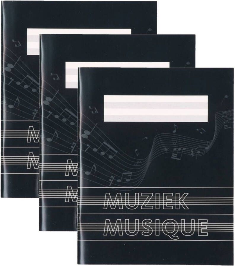 Merkloos 3x stuks A5 schriften met muzieknoot balken zwart Schriften