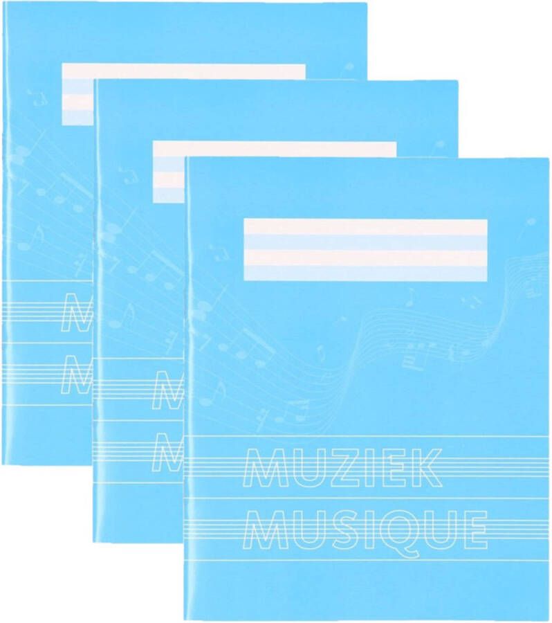 Merkloos 3x stuks A5 schriften met muzieknoten balken blauw Schriften