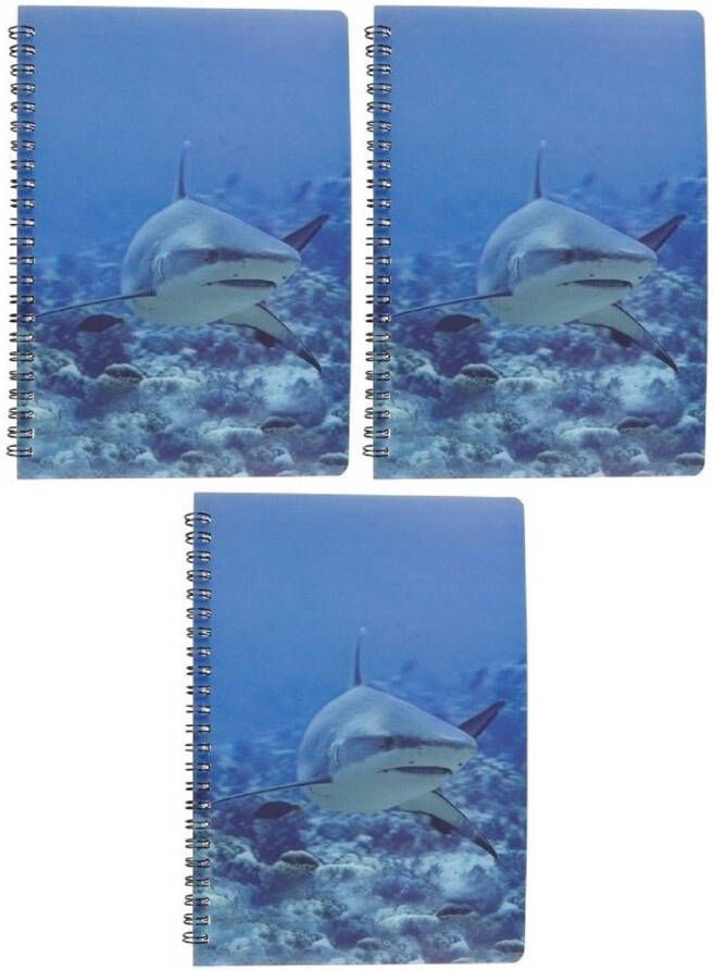 Ravensden 3x stuks haaien schrift 3D 21cm Notitieboek