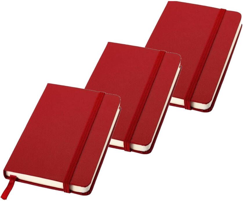 Merkloos 3x stuks luxe schriften A5 formaat met rode harde kaft Notitieboek