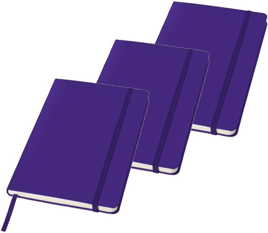 Merkloos 3x stuks luxe schriften A5 formaat met paarse harde kaft Notitieboek