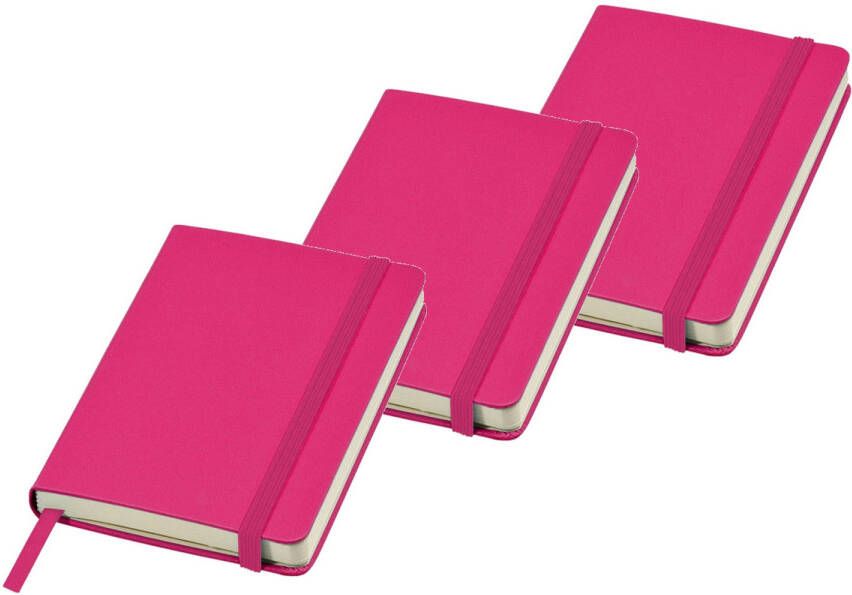 Merkloos 3x stuks luxe schriften A5 formaat met roze harde kaft Notitieboek