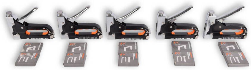 Merkloos 5 stuks Krachtig Nietpistool met Nietjes Robuuste Nietmachine Oranje & Zwart Compact Design 15.5 cm x 2 cm x