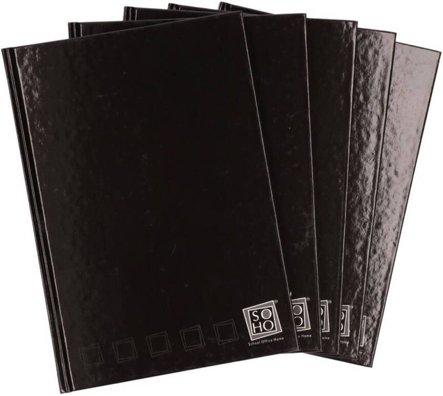 Merkloos 5x Zwarte schriften met harde kaft gelinieerd A4 formaat Schriften