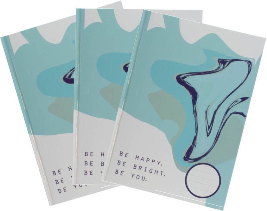 Merkloos 5x stuks luxe schrift A4 formaat blauw wit be happy harde kaft Schriften