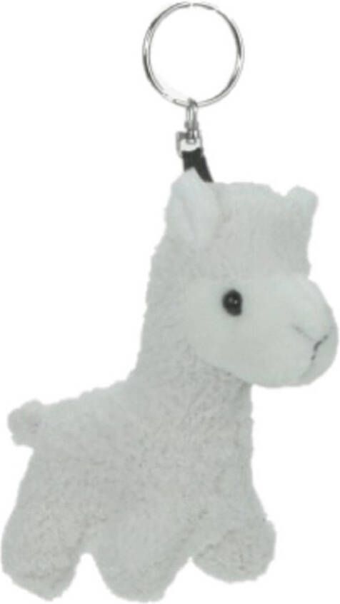 Merkloos Dieren sleutelhanger witte alpaca 12 cm Knuffel sleutelhangers