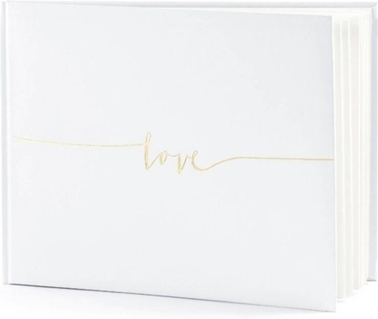 Partydeco Gastenboek receptieboek Love Bruiloft wit goud 24 x 18 5 cm Gastenboeken