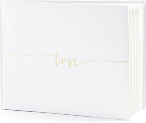 Merkloos Gastenboek receptieboek Love Bruiloft wit goud 24 x 18 5 cm Gastenboeken