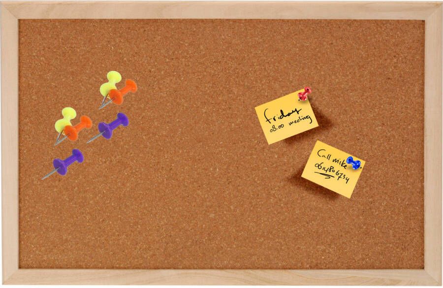 Merkloos Glorex hobby Prikbord met 40x punaises gekleurd 30 x 45 cm kurk voor keuken kantoor kamer Prikborden