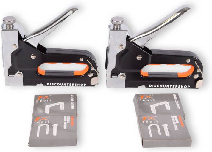 Merkloos Handtacker Set 2 stuks Krachtig Nietpistool met Nietjes Robuuste Nietmachine Metaal Oranje & Zwart Compact