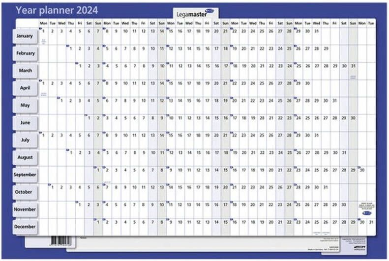 Merkloos Jaarplanner 2024 Horizontaal Gelamineerd 90 X 60 cm