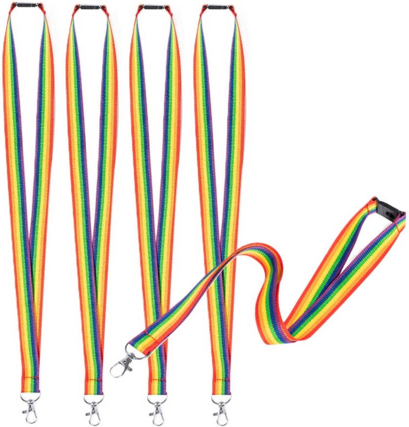 Merkloos Keycord lanyard in de regenboog kleuren 10x polyester metaal met clipsluiting 50 cm Keycords