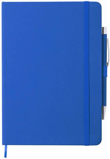 Merkloos Luxe notitieboekje gelinieerd blauw met elastiek en pen A5 formaat Notitieboek