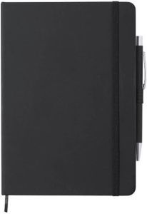 Merkloos Luxe notitieboekje zwart met elastiek en pen A5 formaat Schriften