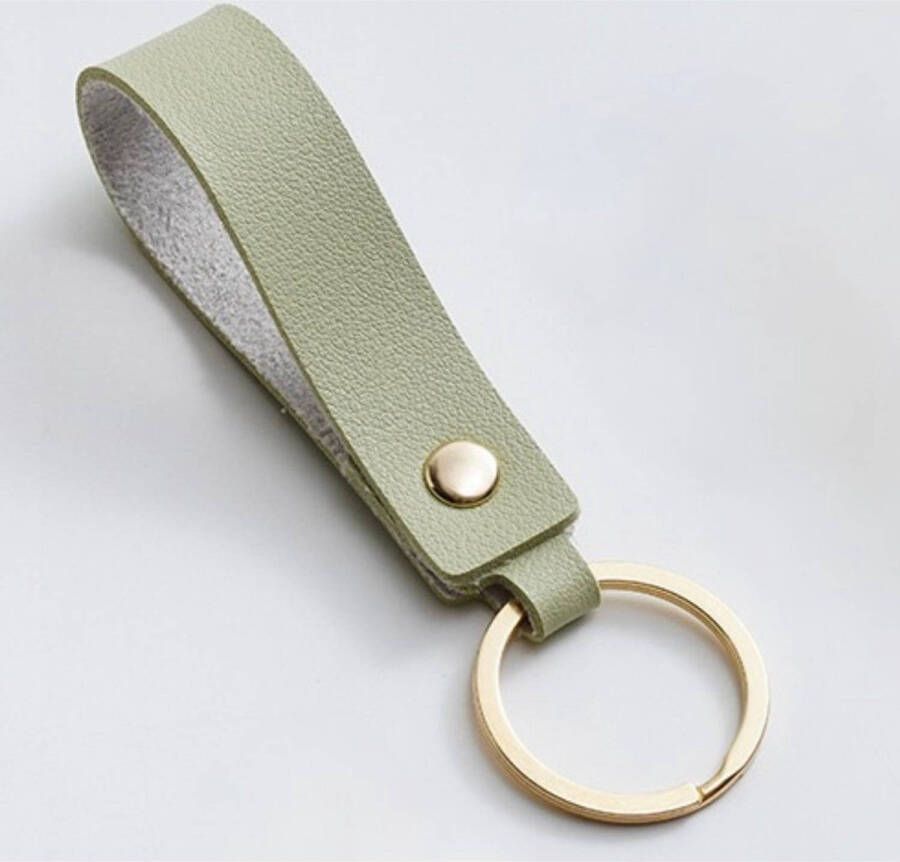 Merkloos Luxe Sleutelhanger Groen Leer Hanger Goud Dames & Heren Sleutel Hanger