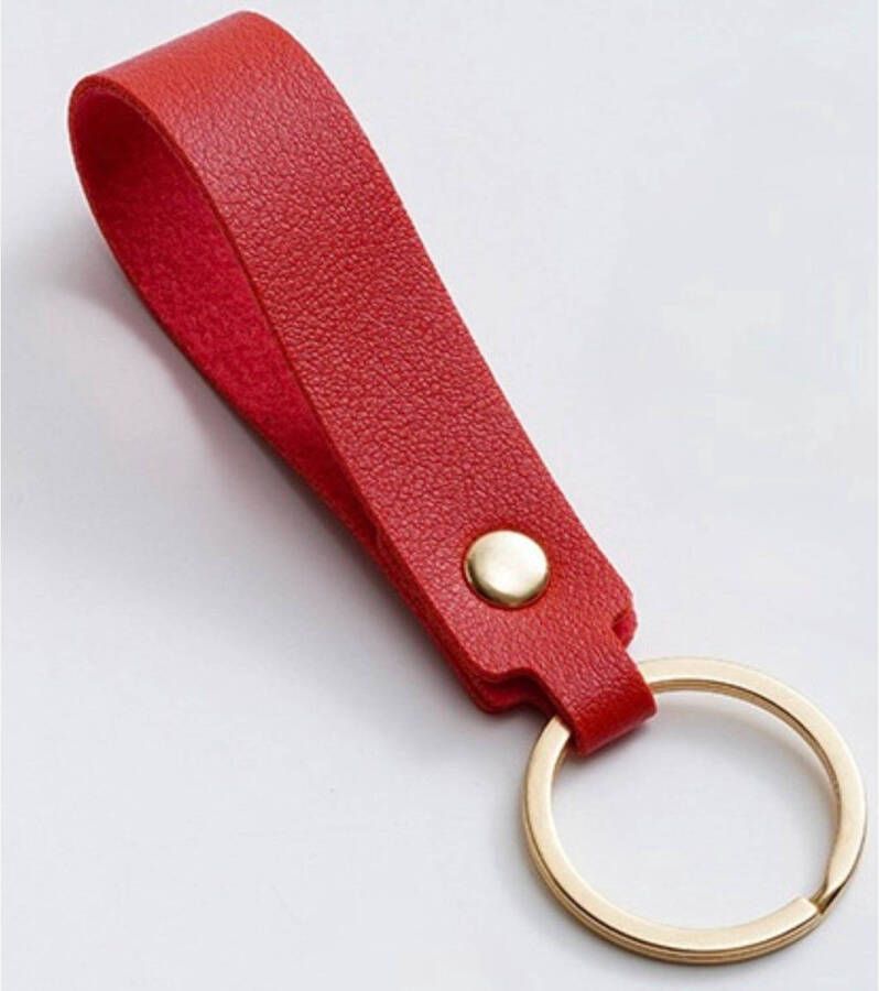 Merkloos Luxe Sleutelhanger Rood Leer Hanger Goud Dames & Heren Sleutel Hanger