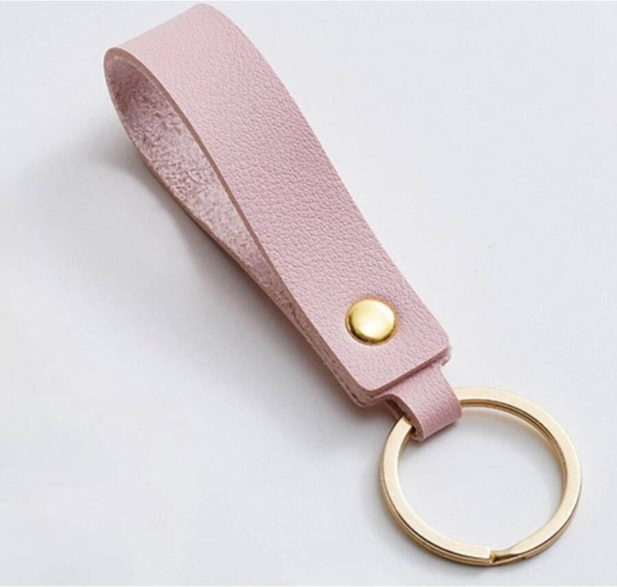 Merkloos Luxe Sleutelhanger Roze Leer Hanger Goud Dames & Heren Sleutel Hanger